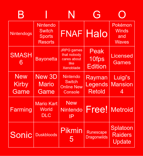 Nintendo Direct 09/09/26 Bingo Card