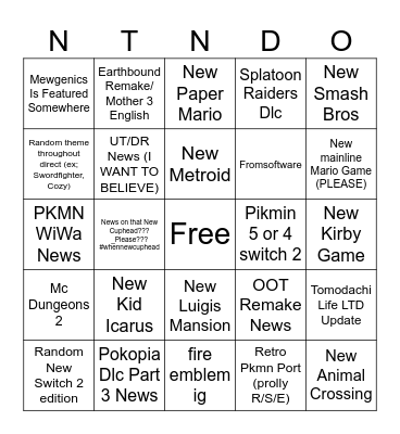 Nintendo Direct 9/9 PREDICTIONS Bingo Card