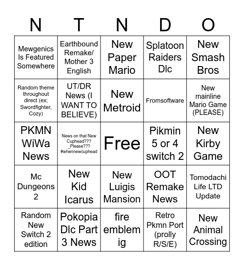 Nintendo Direct 9/9 PREDICTIONS Bingo Card