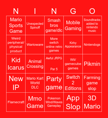Switch 2 Direct Bingo Card