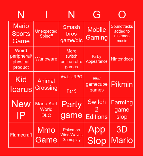Switch 2 Direct Bingo Card