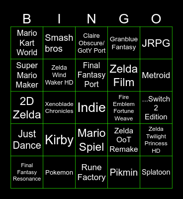 Nintendo Direkt Sep 2026 Bingo Card