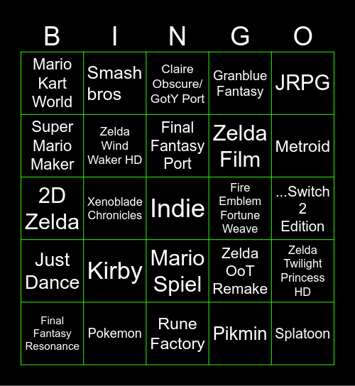 Nintendo Direkt Sep 2026 Bingo Card