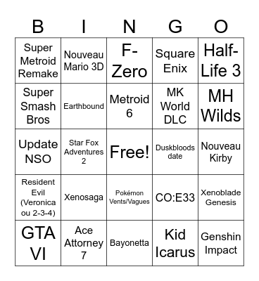 Nintendo Direct 9/9/2026 Bingo Card