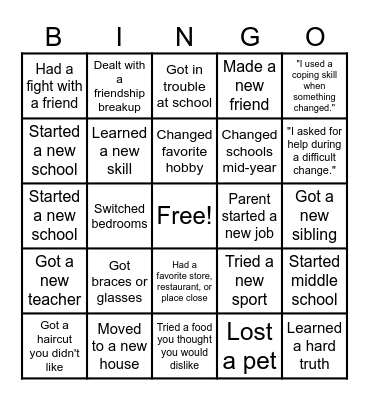 CHANGE BINGO! Bingo Card