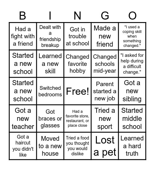 CHANGE BINGO! Bingo Card