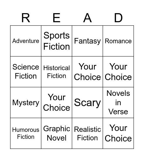 Book Genre Bingo Card