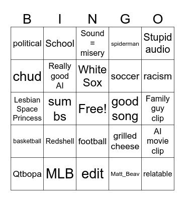 Shorts Bingo Card