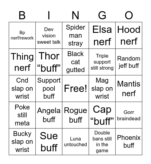 Rivals slop Bingo Card