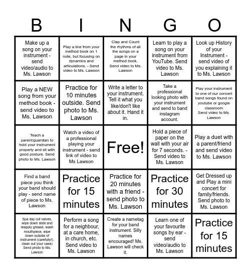 Band Bingo! Bingo Card