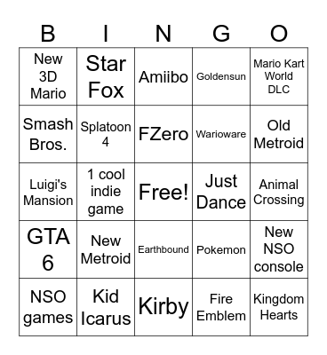 Nintendo Direct Sep. 2026 Bingo Card