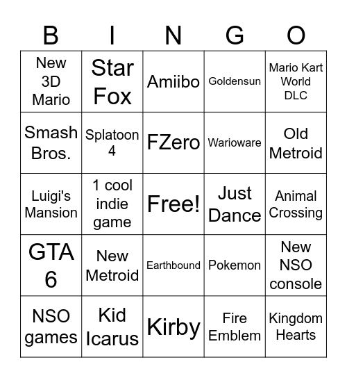 Nintendo Direct Sep. 2026 Bingo Card