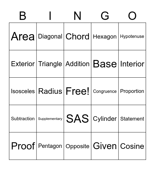 Geometry Bingo Card