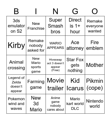 Nintendo Direct 9/9/26 Bingo Card
