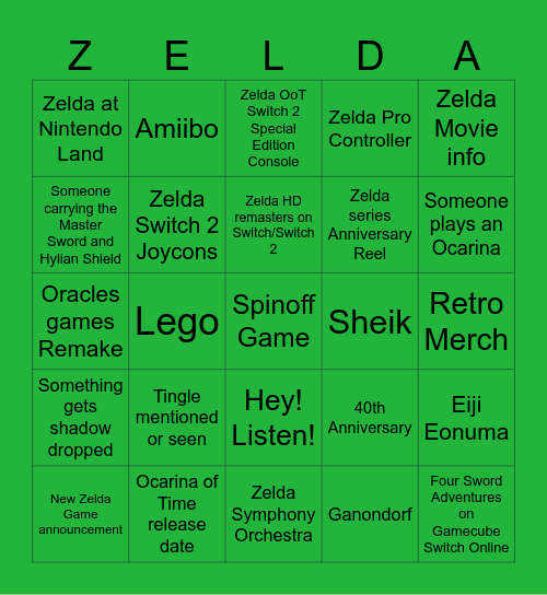 Zelda 40th Direct Bingo Card