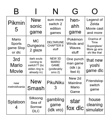 Nintendo Direct 9.8.2026 Bingo Card