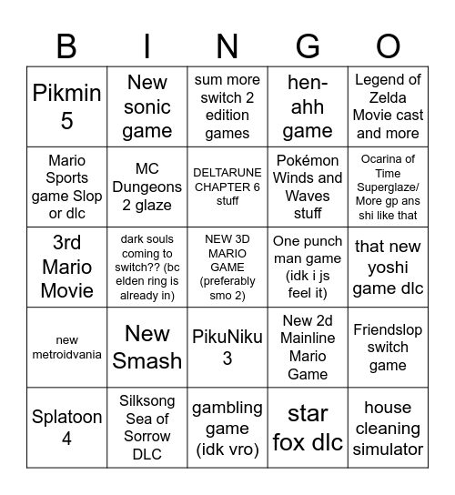 Nintendo Direct 9.8.2026 Bingo Card