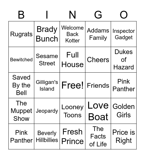 TV Theme Songs Bingo Card