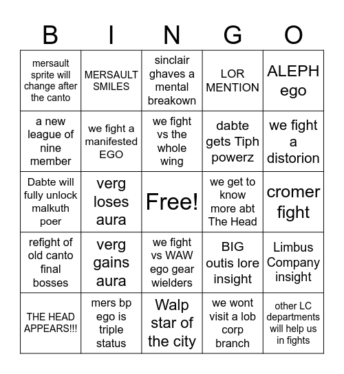 Season 8 - Limbus Company Bingo Card
