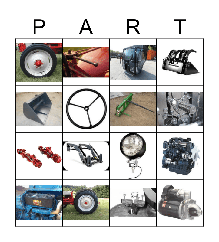 Tractor Parts Bingo Card
