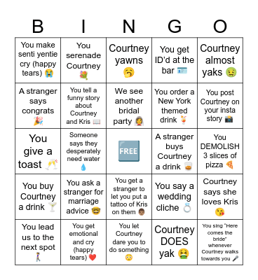 Courtney’s Bachelorette! Bingo Card