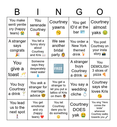 Courtney’s Bachelorette! Bingo Card