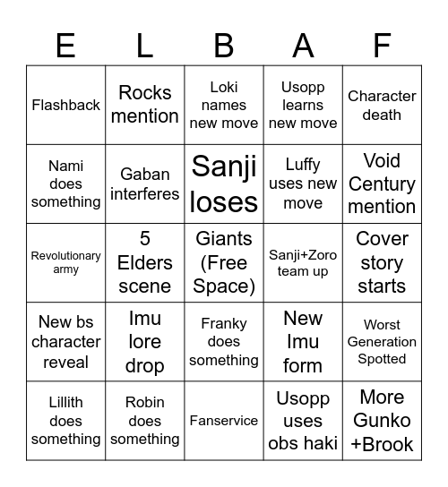 One Piece Elbaf Chapter Bingo Card