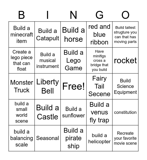 Pass the Bricks Bingo Card