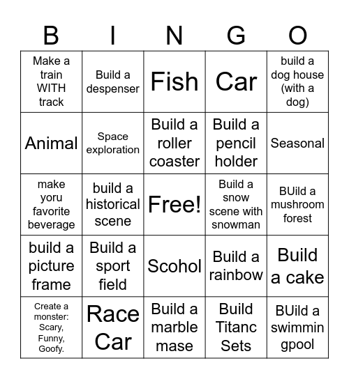 Pass the Bricks Bingo Card