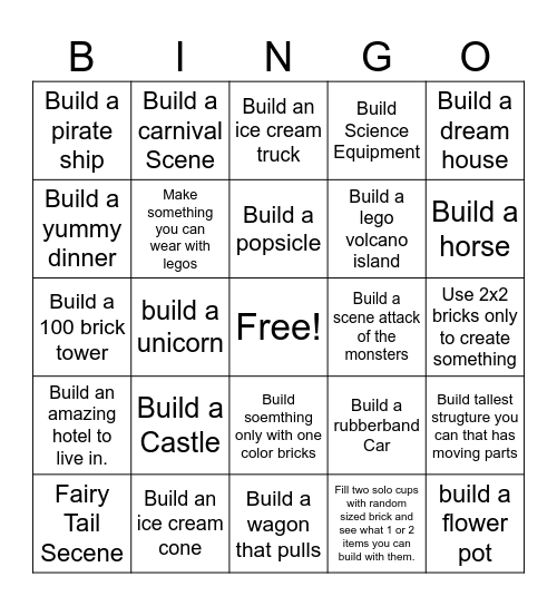 Pass the Bricks Bingo Card