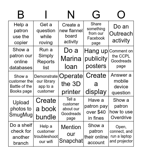 Children's Info Bingo Week 2/27/2017 Bingo Card