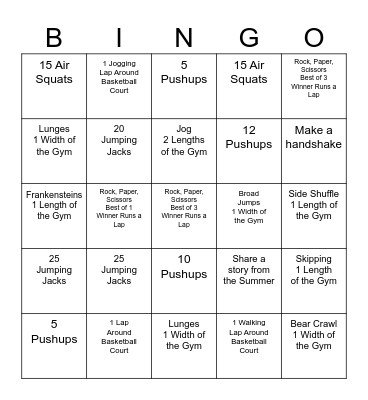 PE Bingo Card
