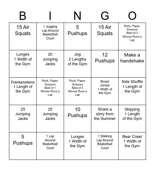 PE Bingo Card