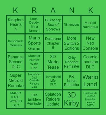 Nintendo Direct: Beyond the Time Barrier Bingo Card