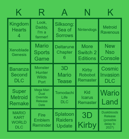 Nintendo Direct: Beyond the Time Barrier Bingo Card