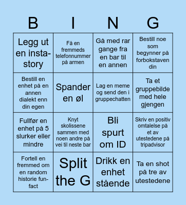 Bar Crawl Bingo Card