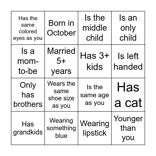 Find the Guest BINGO Card