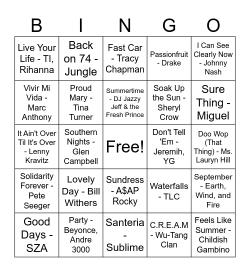 Labor Day Bingo Card