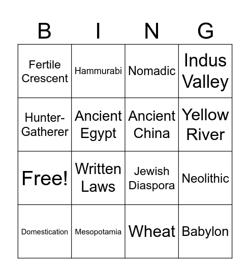 Unit 1 Bingo Card