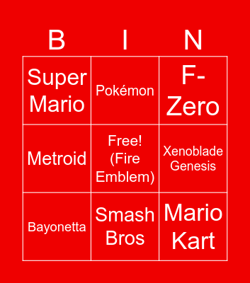 Nintedo Direct Bingo Card