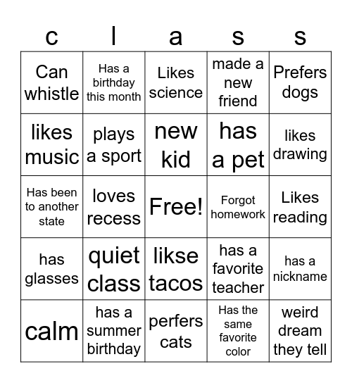 Untitled Bingo Card