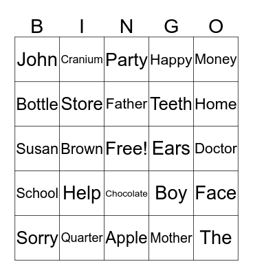 Chocolate Touch Bingo Card