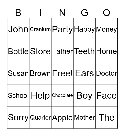 Chocolate Touch Bingo Card