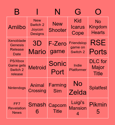 Worst Nintendo Direct Bingo Ever Bingo Card