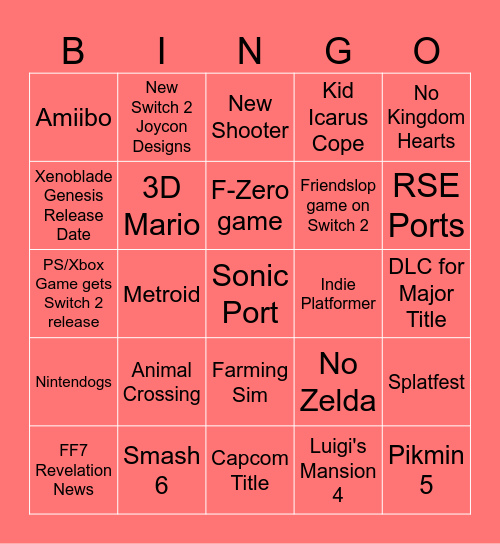 Worst Nintendo Direct Bingo Ever Bingo Card