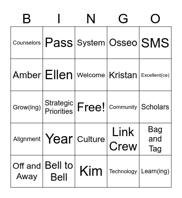 Staff Meeting Bingo Card