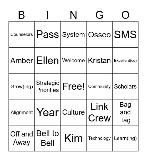 Staff Meeting Bingo Card