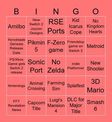 Worst Nintendo Direct Bingo Ever Bingo Card