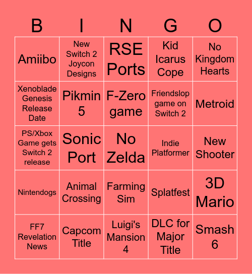 Worst Nintendo Direct Bingo Ever Bingo Card
