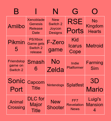 Worst Nintendo Direct Bingo Ever Bingo Card